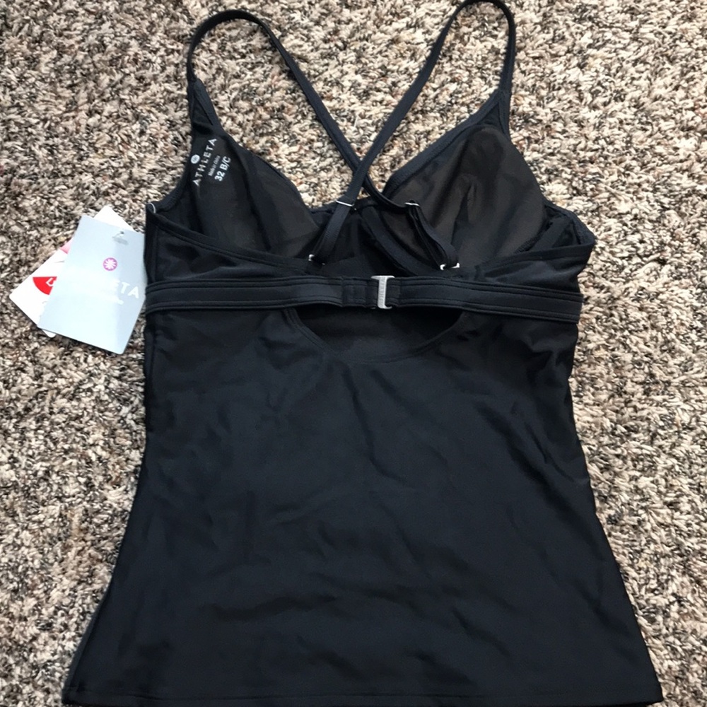 Athleta Smocked Ruched Black Tankini Swim Top Size 32 
B/C | NWT - Picture 3 of 7